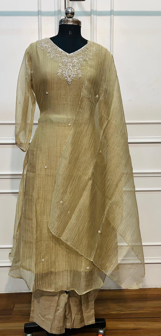 Olive Sage Embroidered Salsa A-Line Suit Set with Dupatta (RT1454)