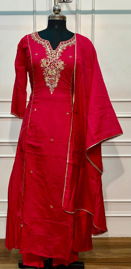 Crimson Heritage Premium Mull Chanderi A-Line Suit Set (RT1455)