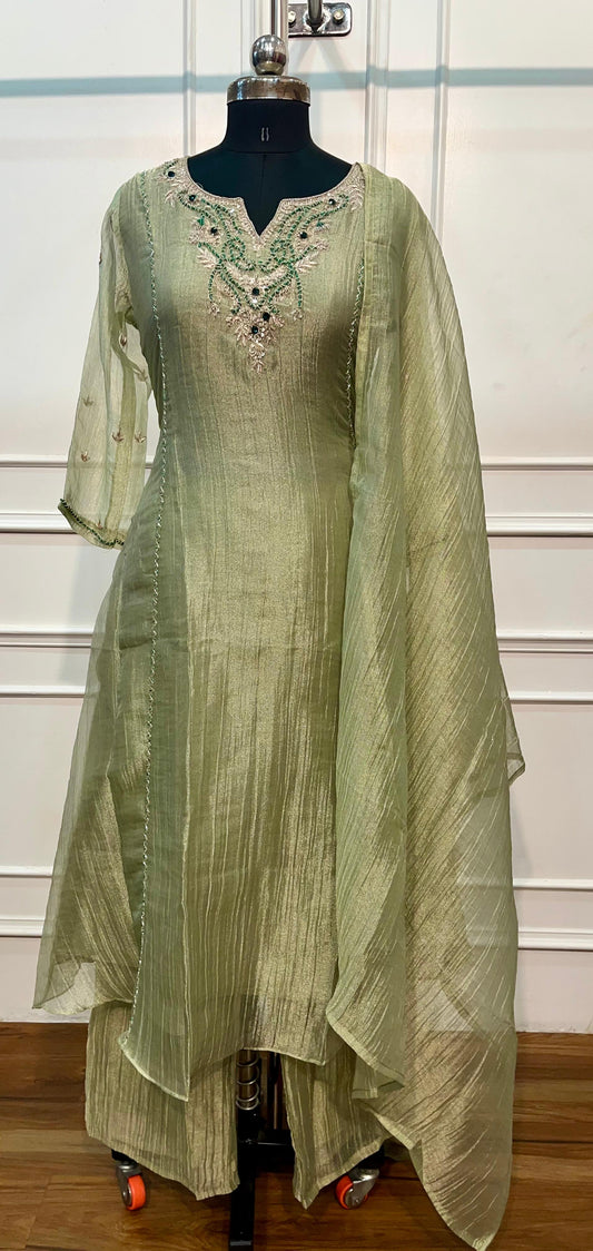 Sage Green Embroidered Salsa A-Line Suit Set (RT1465)
