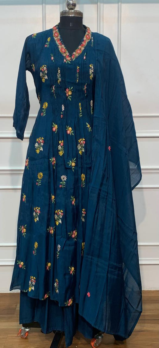 Deep Teal Floral A-Line Suit Set(RT1475)