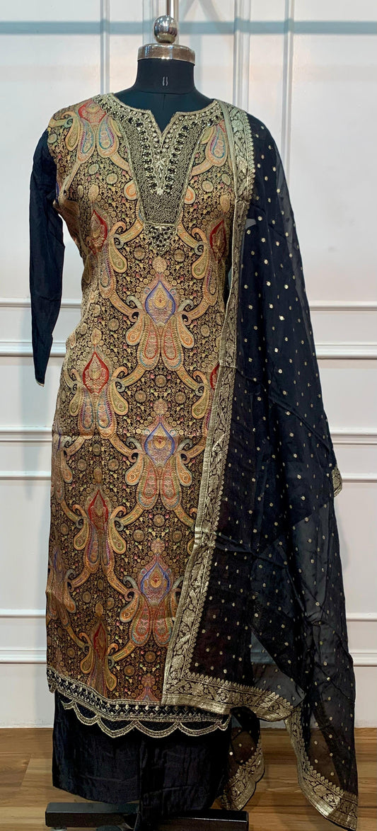 Regal Black Benaras Embroidered 3-Piece Suit Set with Dupatta (RT1568)