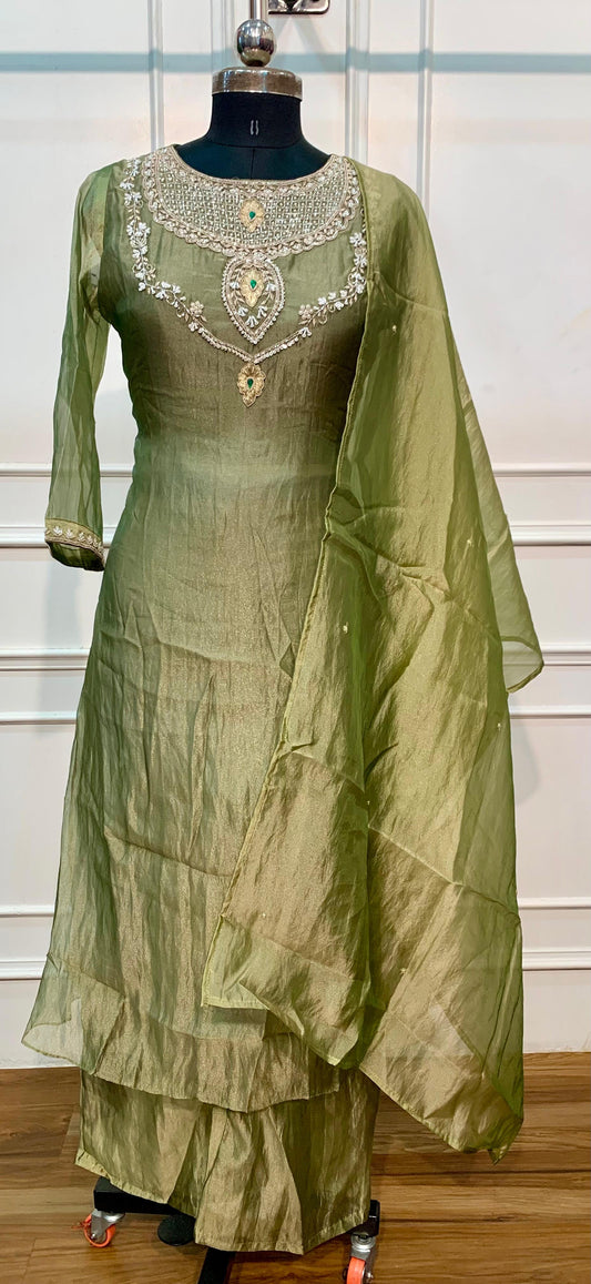 Sage Olive Grace Salsa Embroidered A-Line Suit Set (RT1574)