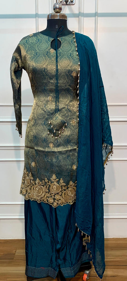 Teal Heritage – Premium Benaras Farsi Salwar Suit Set (RT1578)