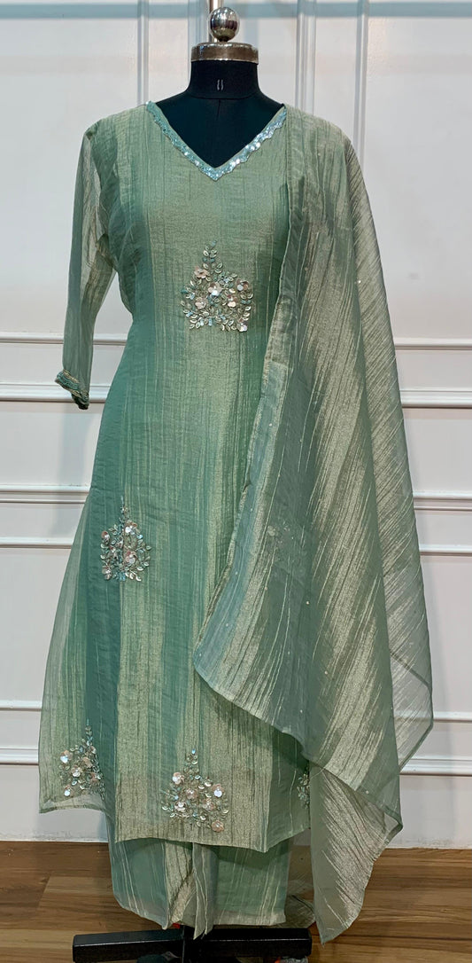 Sage Green – Salsa Embroidered A-Line 3 Piece Suit Set (RT1615)