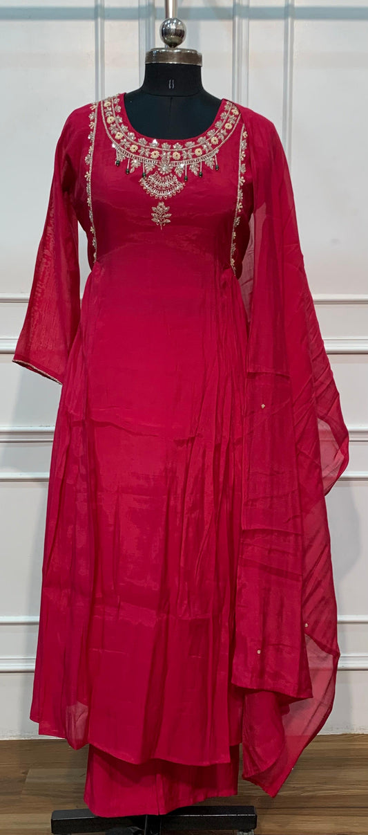 Magenta Embroidered A-Line Suit (RT1622)
