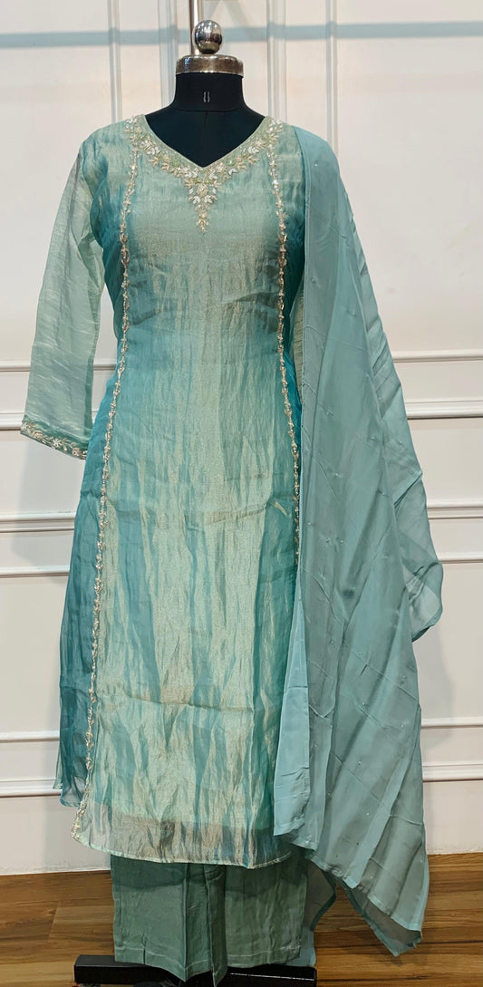 Pastel Teal Embroidered Salsa A-Line Suit Set (RT1625)