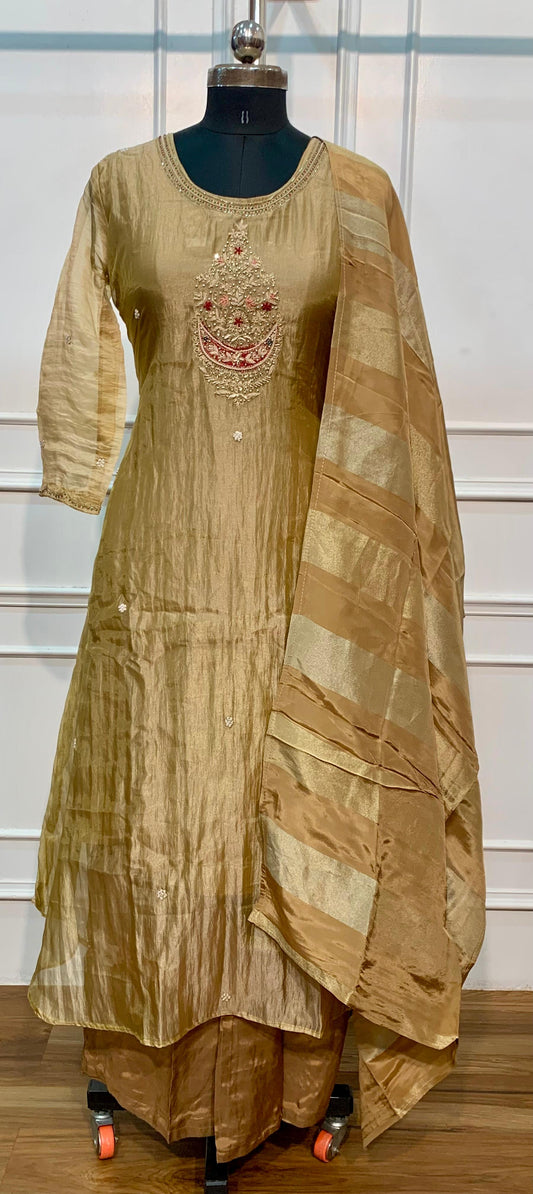 Golden Glow Embroidered Salsa A-Line Suit Set with Dupatta (RT1636)