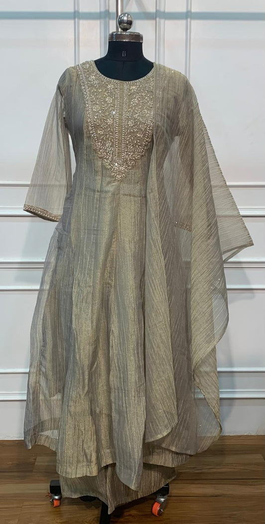 Sage Grey Embroidered A-Line Suit Set (RT1646)