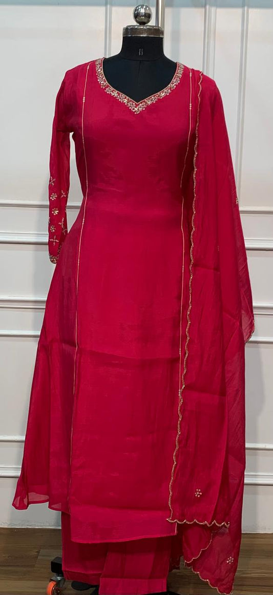 Rani Pink Embroidered A-Line Suit Set (RT1652)