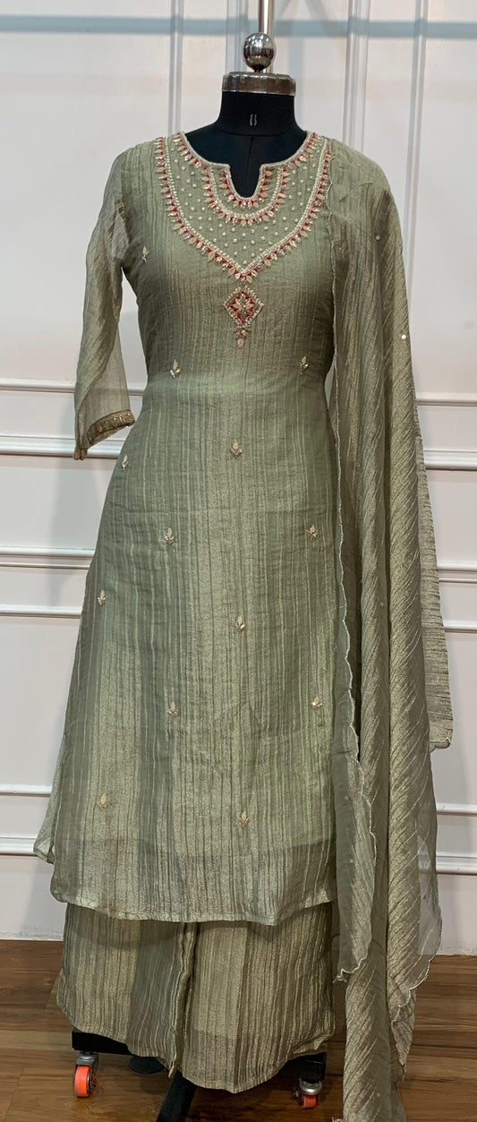 Sage Green Elegance Embroidered Salsa A-Line Suit Set (RT1677)