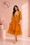 Mustard Bloom Embroidered Kota Frock(RT3014)