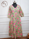 Cream Floral Cotton Kurti