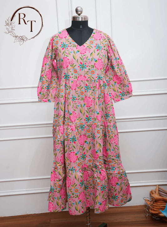 Pink Floral Cotton Kurti