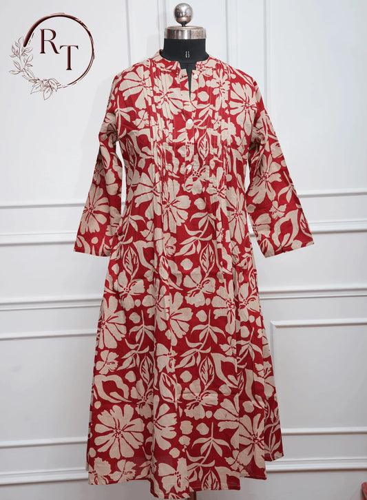 Red Printed Cotton Kurti