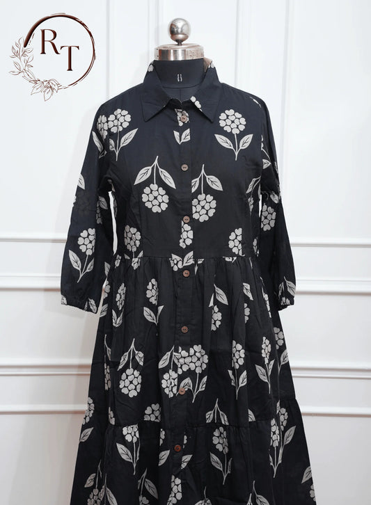 Black Button Cotton Kurti