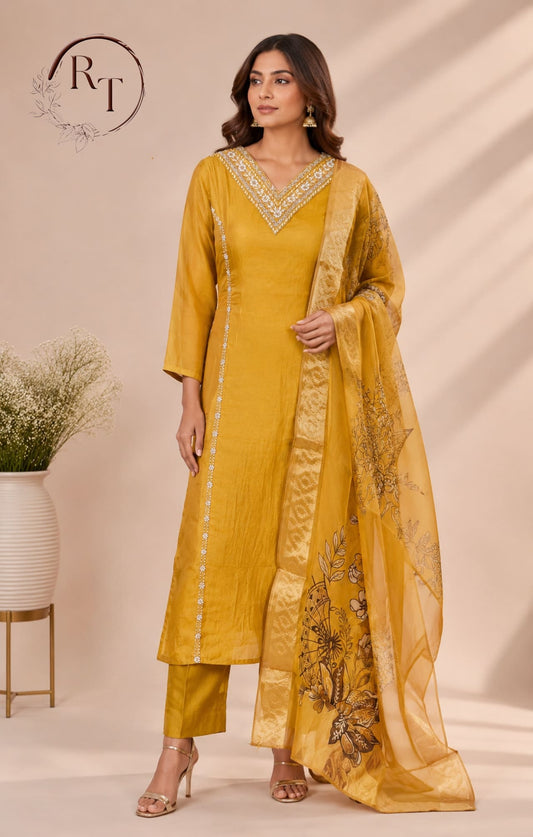Mustard Glow Shimmer Ethnic 3pc Set   (RT 1005)