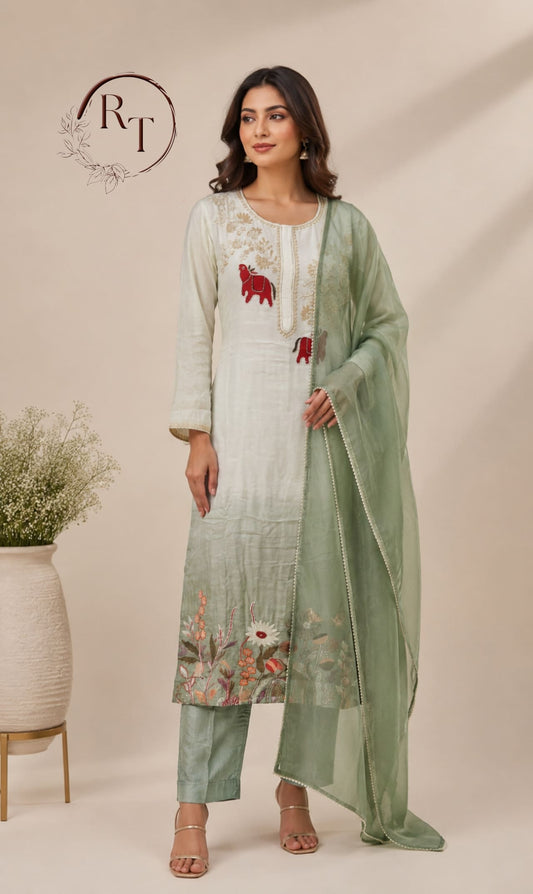 Olive Mist Ethnic Kurta 3pc Set  (RT 1002)