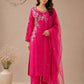 Royal Pink Embroidered Dolla Silk Kurta Pant Dupatta Set    (RT 1008)