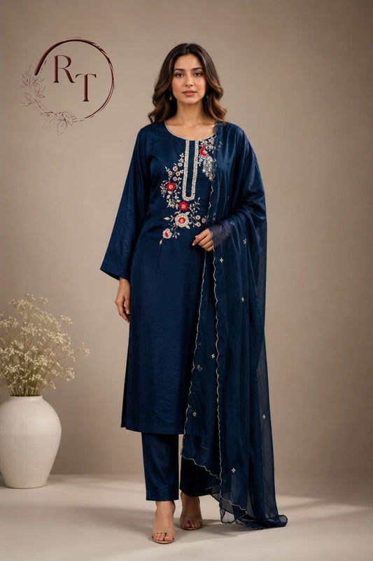 Royal Navy Dola Silk Ethnic 3PC Set   (RT 1009)