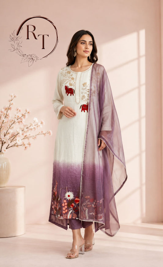 Elegant Lavender Garden Kurta 3PC Set  (RT 1001)