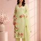 Pastel Lime Floral Mull Chanderi Kurta 3pc Set (RT 1011)