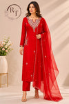 Ruby Red Premium Dolla Silk Ethnic Suit 3PC Set   (RT 1006)