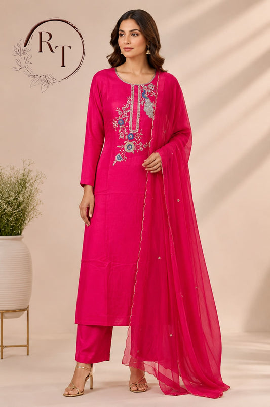 Rani Pink Festive Dola Silk 3pcSet  (RT 1010)