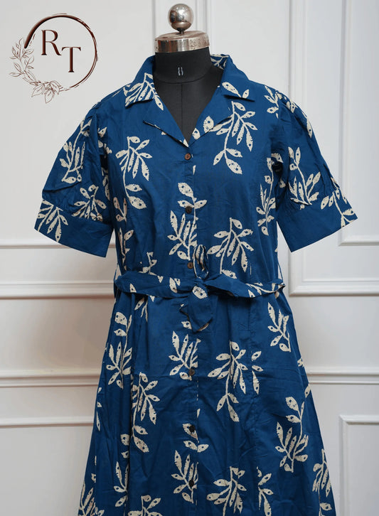 Blue Printed Cotton Long Kurti