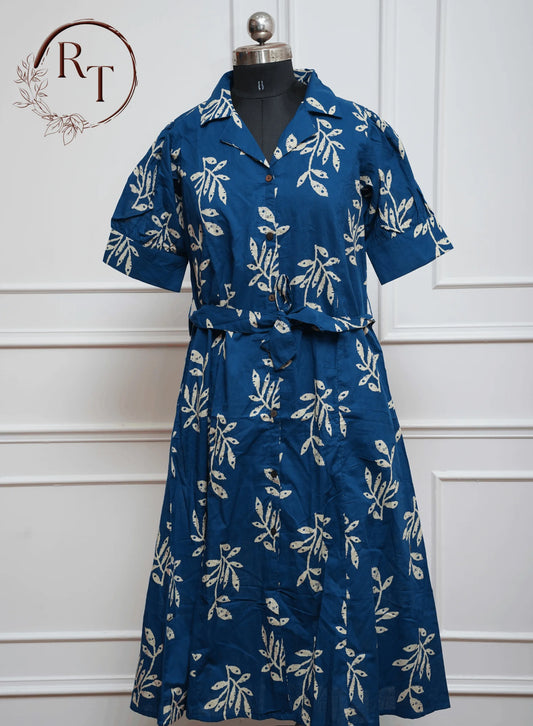 Blue Printed Cotton Long Kurti