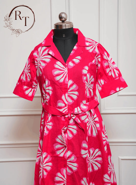 Pink Printed Cotton Long Kurti