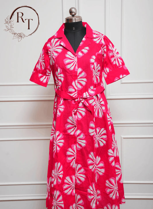 Pink Printed Cotton Long Kurti