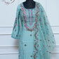 Sky Blue Embroidered Straight Cut 3 Piece Set