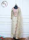 Ivory Pink Embroidered Straight Cut 3 Piece Set