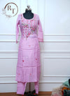 Baby PinkEmbroidered Straight Cut 3 Piece Set
