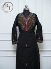 Black Multicolor Embroidered Straight Cut 3 Piece Set