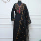 Black Multicolor Embroidered Straight Cut 3 Piece Set