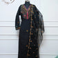 Black Multicolor Embroidered Straight Cut 3 Piece Set