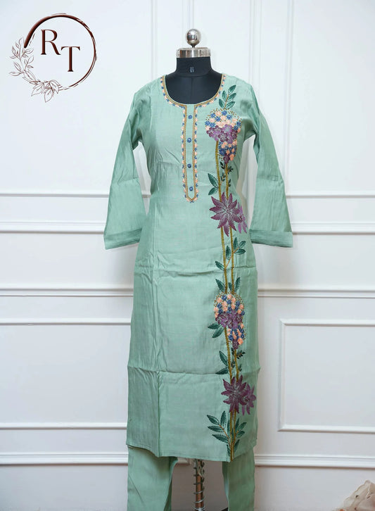 Sea Green Floral Straight Cut 3 Piece Set