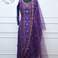 Purple Embroidered Straight Cut 3 Piece Set