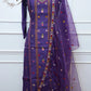 Purple Embroidered Straight Cut 3 Piece Set