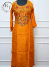 Mustard Orange Embroidered Straight Cut 3 Piece Set