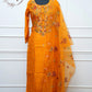 Mustard Orange Embroidered Straight Cut 3 Piece Set