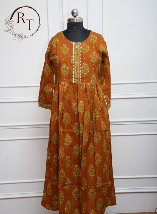 Rust Heritage Printed Cotton Kurti