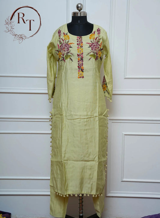 Lime Green Floral Straight Cut 3 Piece Set