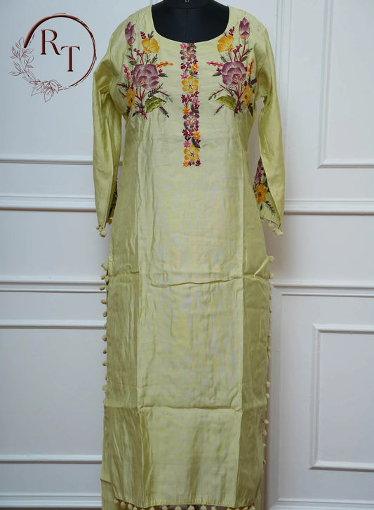 Lime Green Floral Straight Cut 3 Piece Set