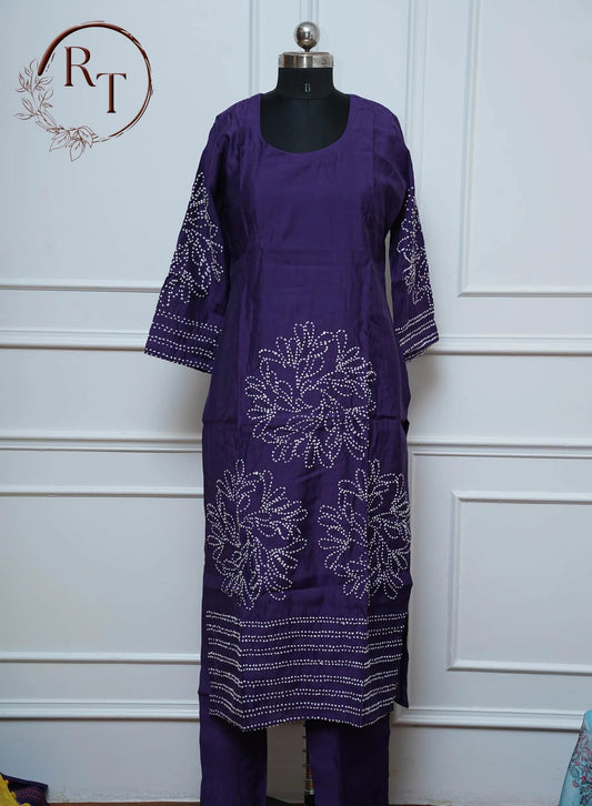 Purple Bandhani Print Straight Cut 3 Piece Set