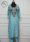 Sky Blue Embroidered Straight Cut 3 Piece Set