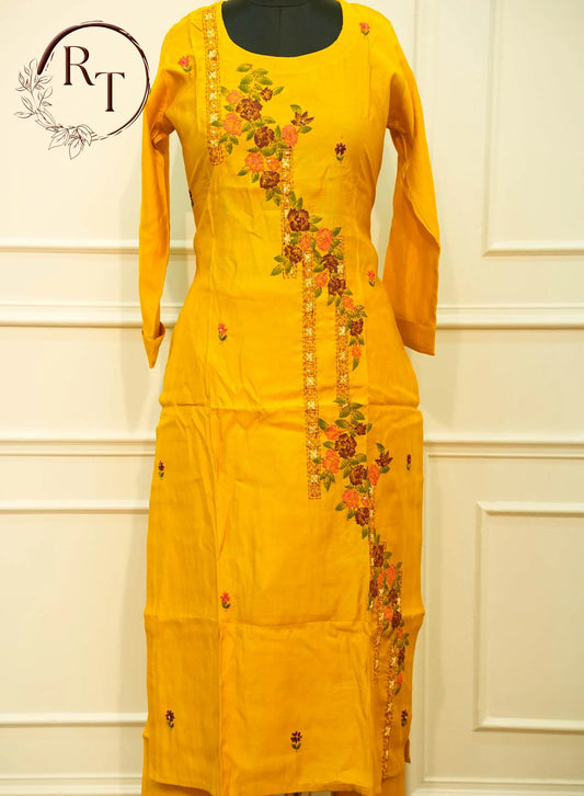 Mustard Yellow Floral Straight Cut 3 Piece Set