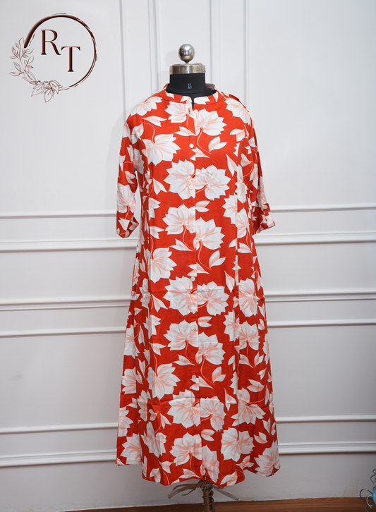 Scarlet Blossom Cotton Kurti