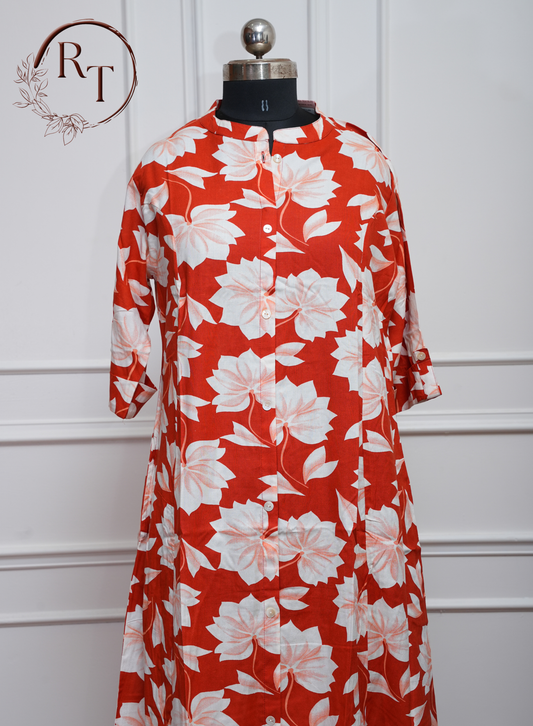 Scarlet Blossom Cotton Kurti